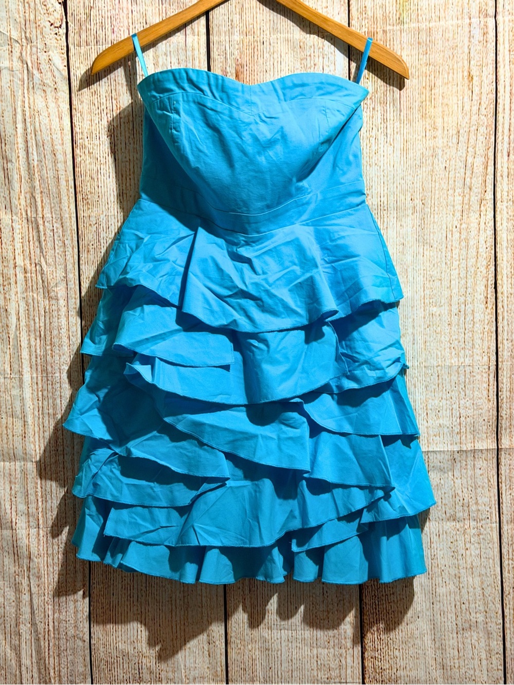 New York & Company Turquoise Blue Strapless Ruffle Mini Dress